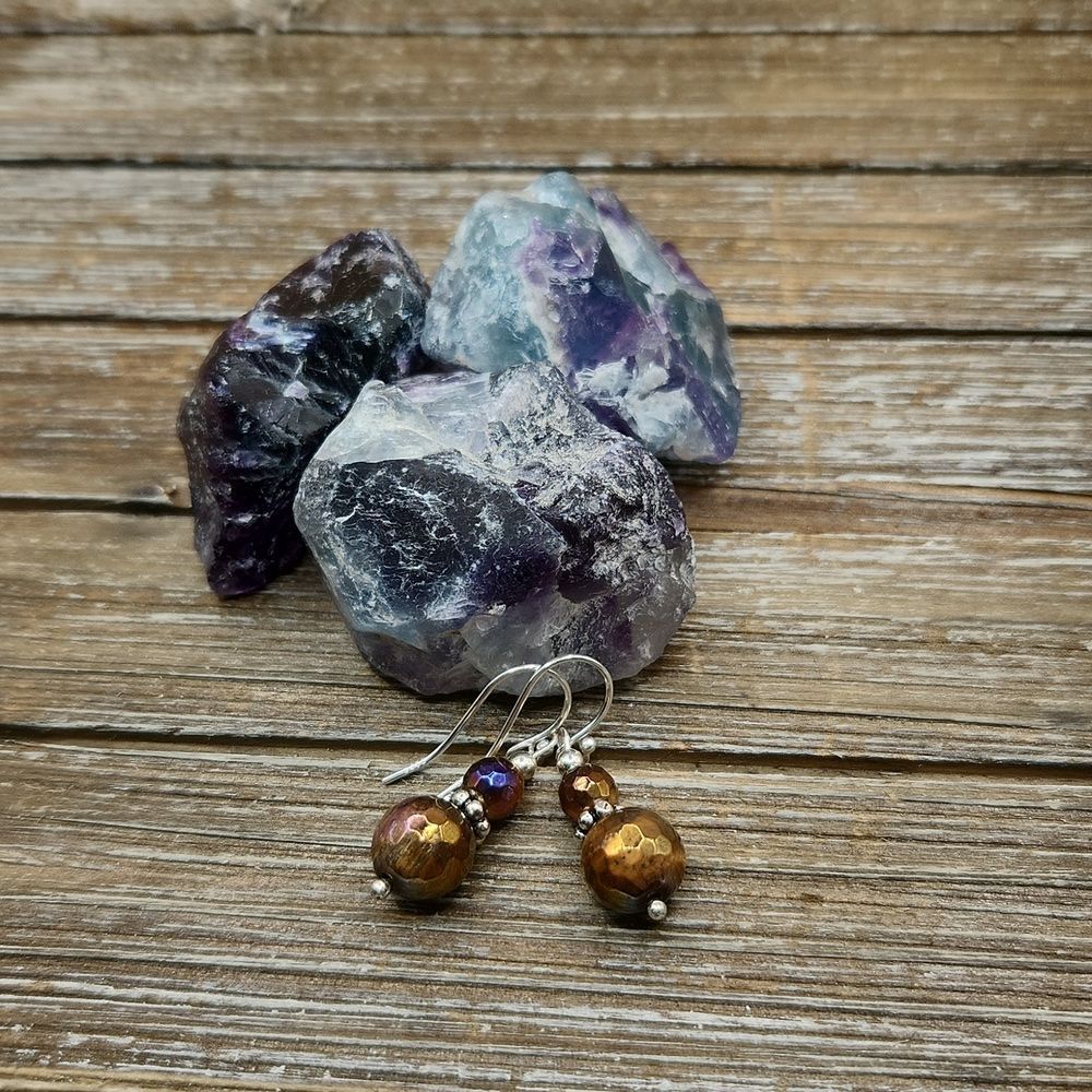 Faceted Tigers Eye and Bali Style Sterling Silver Earrings